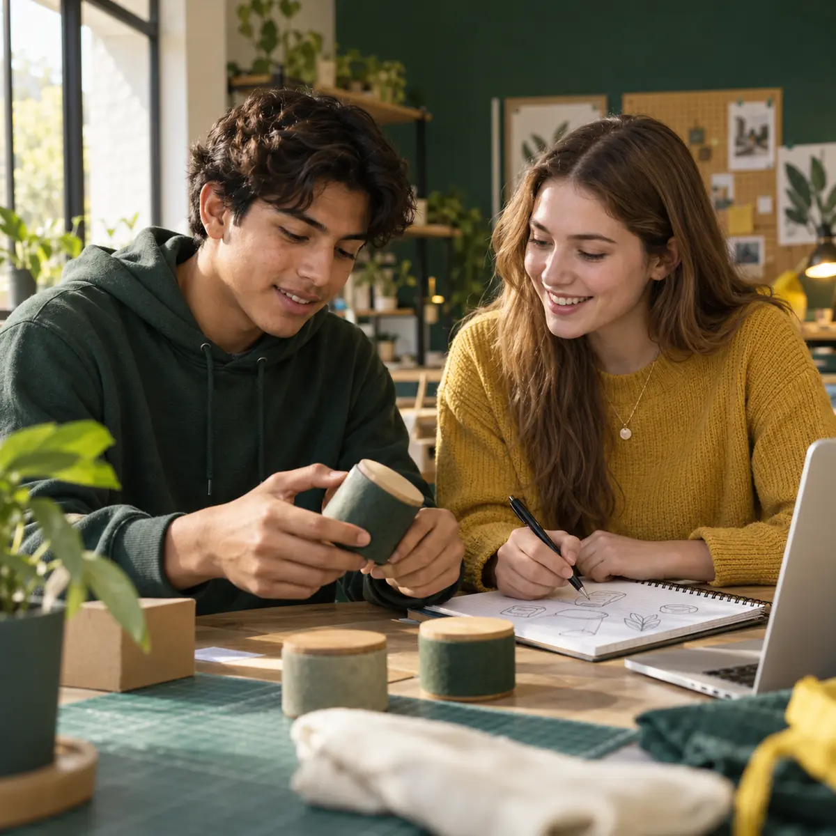 Two older teenage entrepreneurs developing a product idea together