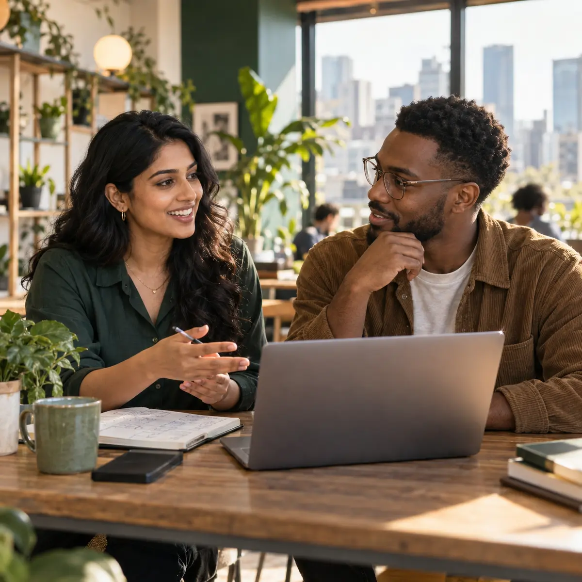 Young adults working through a business plan